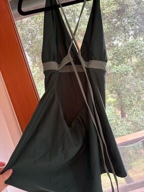Free People Deep Green Halter One-Piece with Light Green Band